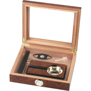 Humidor-Set Wurzelholz-Design Glasdeckel für ca.15 Zigarren
