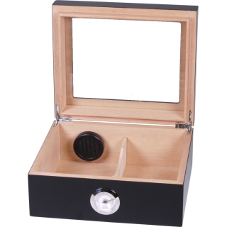 Humidor schwarz matt Deckel mit Glaseinsatz für ca. 25 Zig.