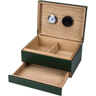 Humidor mit Schublade, Lederimitat grün für ca 25 Zigarren