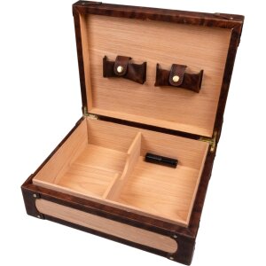 PASSATORE Humidor Leder braun/Holz Nietendesign