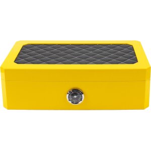 Humidor gelb Pianolack m.Leder schwarz/Stepp.weiß