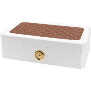 Humidor weiß Pianolack m.Leder braun/Stepp.braun