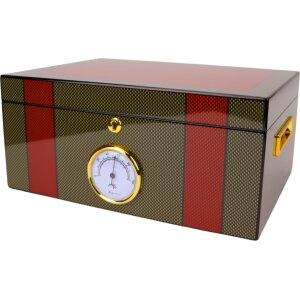 Humidor carbonfinish grün/orange glänzend, ca.30-40 Zigarren