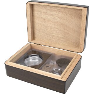 Humidor-Set Walnut Finish Pianolack  für ca. 25 Zigarren