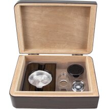 Humidor-Set Walnut Finish Pianolack  für ca. 25 Zigarren